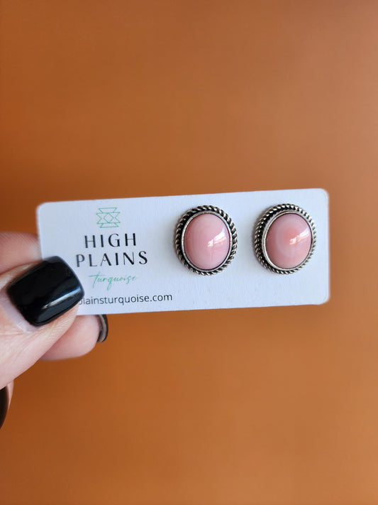 Pink Conch Oval Stud with Sterling Twist Wire accent