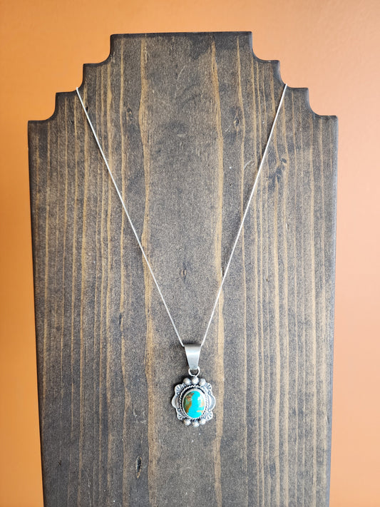 Kingman Turquoise Pendant Necklace with Scalloped Embellishment