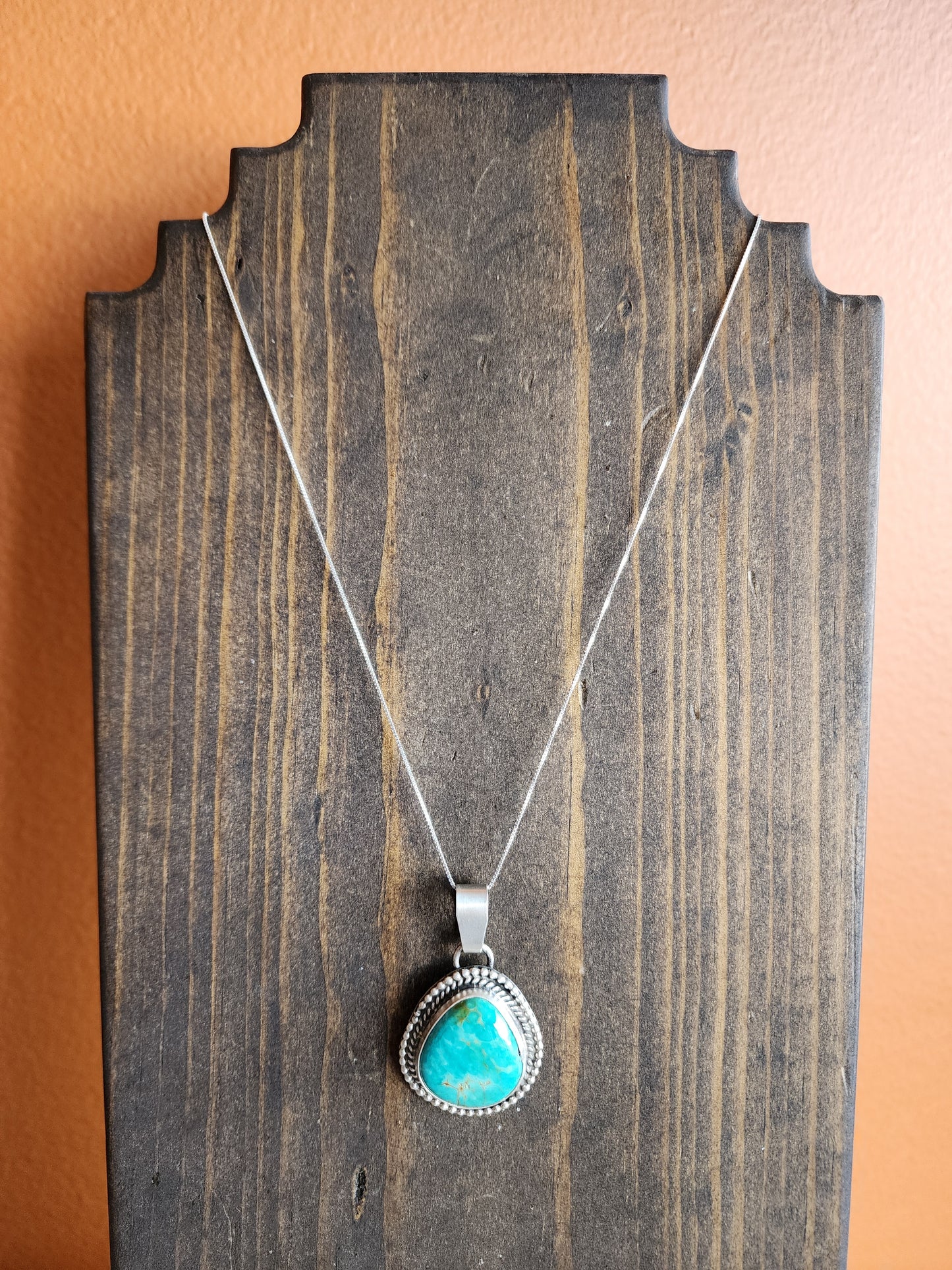 Kingman Turquoise Pendant Necklace with Double Sterling Silver Rope accent