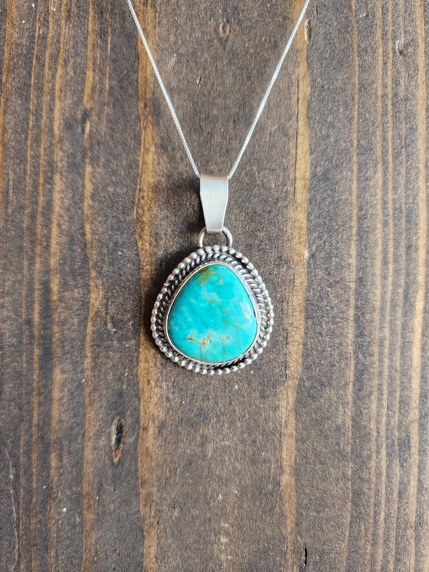 Kingman Turquoise Pendant Necklace with Double Sterling Silver Rope accent