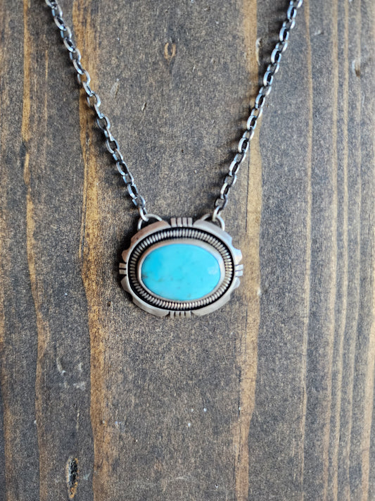 Kingman Turquoise Necklace with Sterling Sawtooth accent