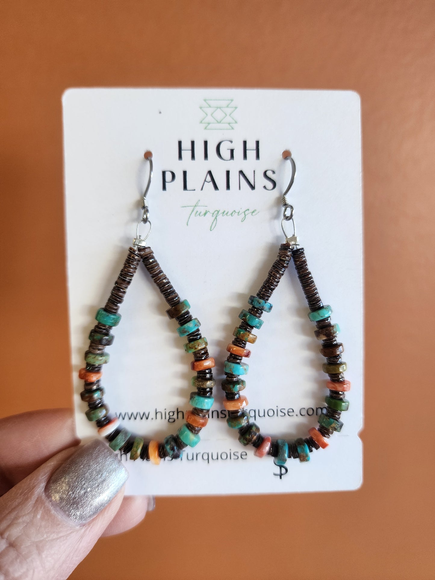 Santo Domingo Larger Bead Turquoise and Spiny Heishi Earrings