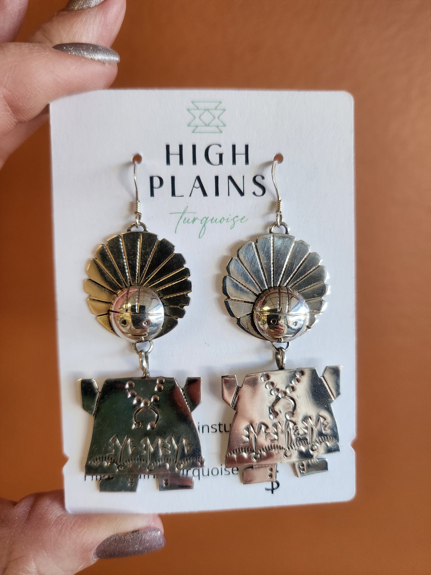 Navajo Made Stamped Sterling Silver Kachina Dancer Earrings