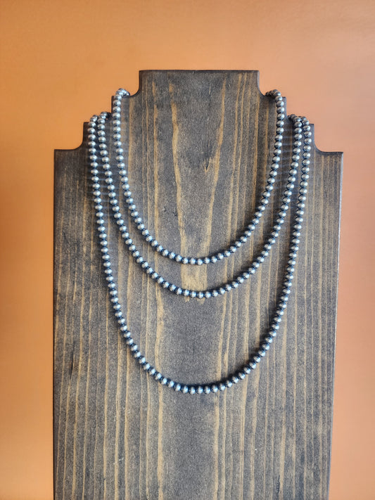 5mm Sterling Silver Beaded Necklace - 60"