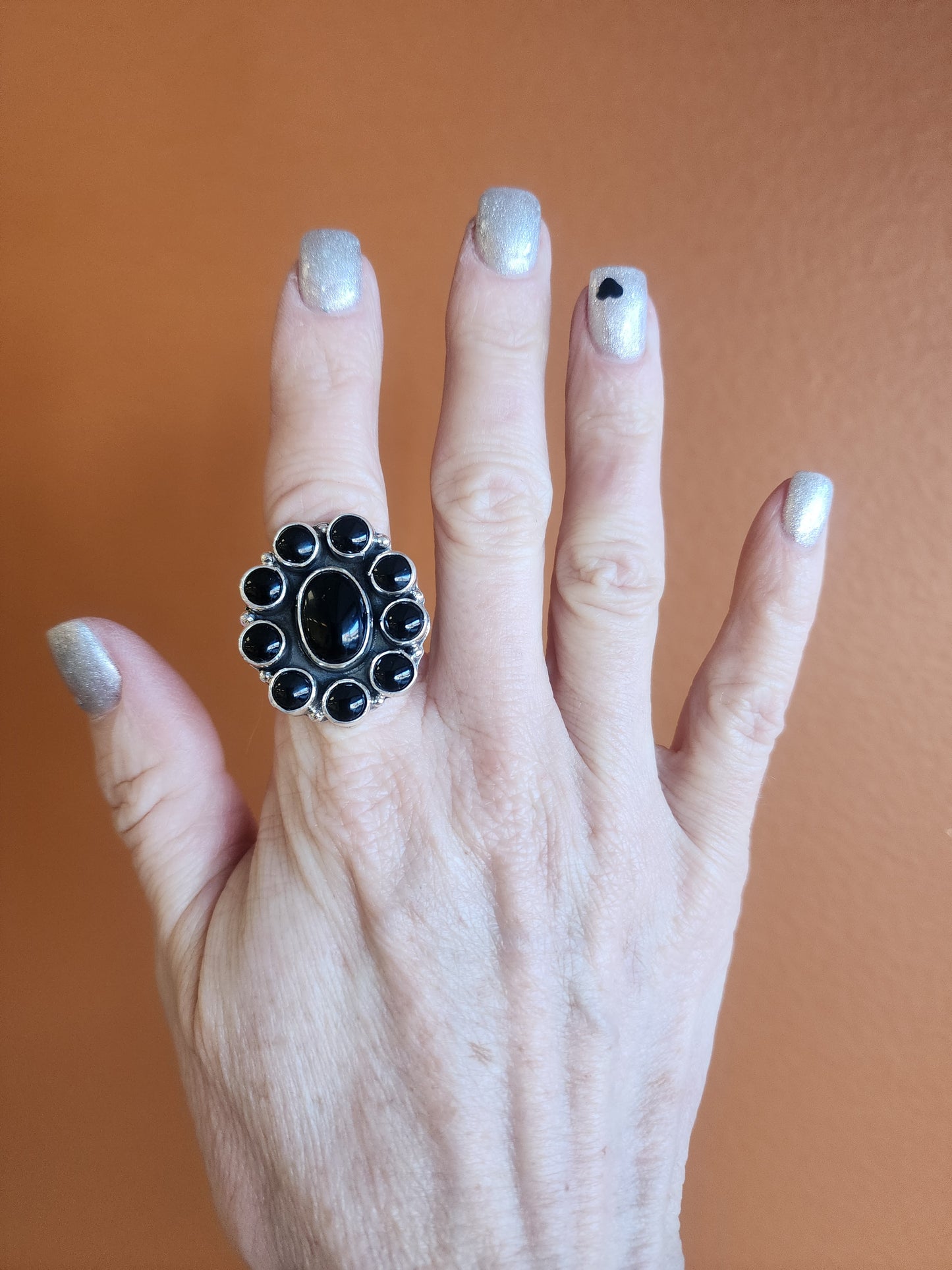 Black Onyx 10-Stone Cluster Ring