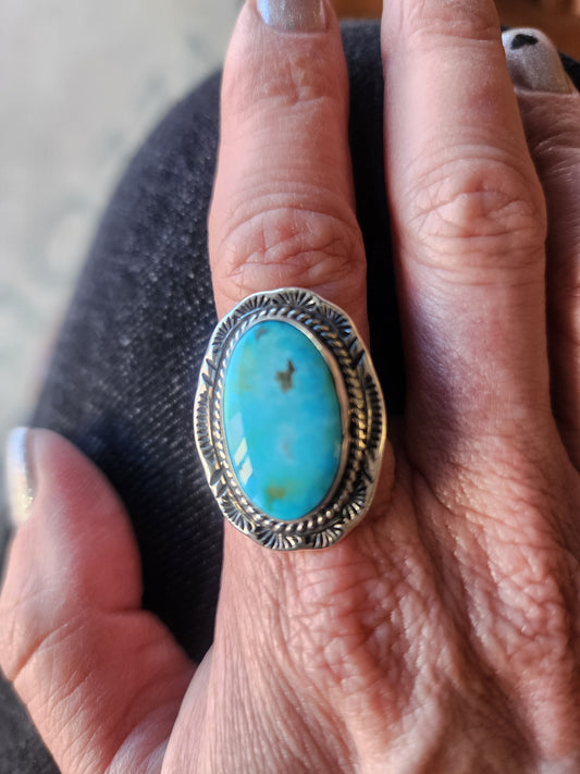 Oval Sonoran Gold Turquoise Ring with Sterling Silver accent