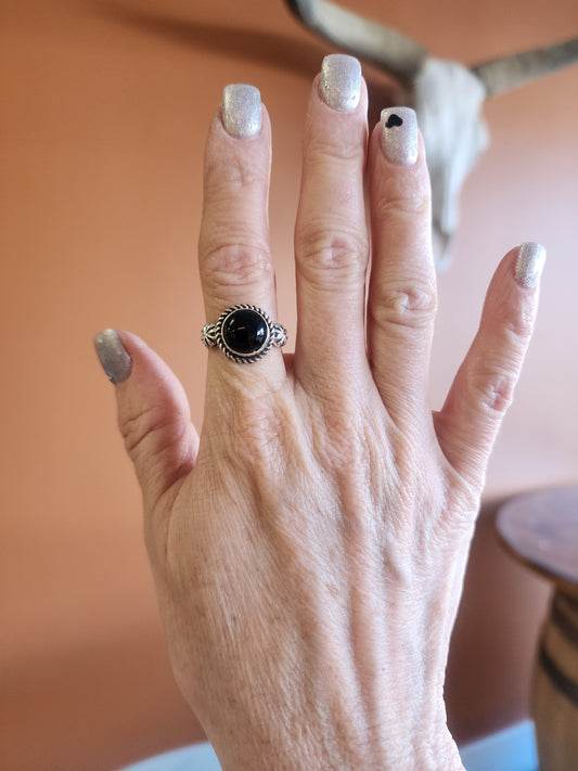 Round Stone Ring with Sterling Twist Wire accent