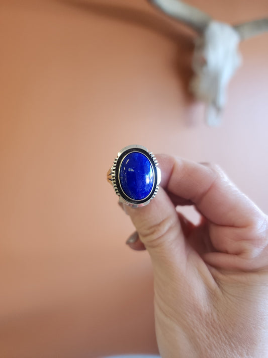 Lapis Ring with Sterling Sawtooth accent