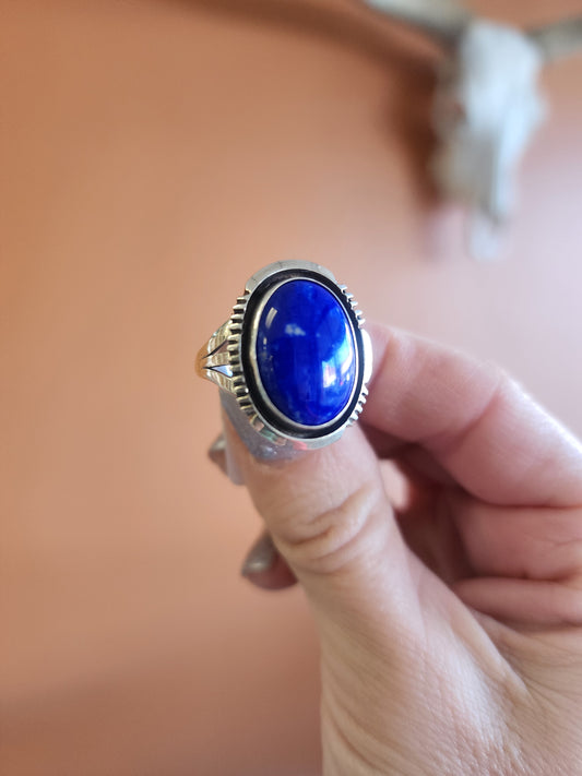 Lapis Ring with Sterling Sawtooth accent
