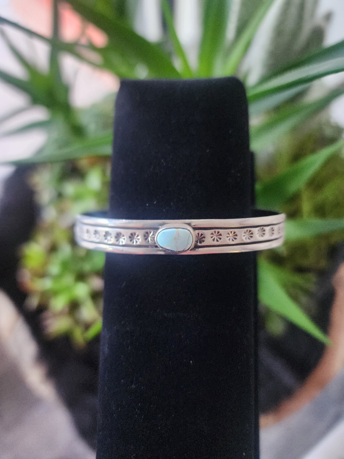 Stamped Sterling Dry Creek Turquoise Cuff