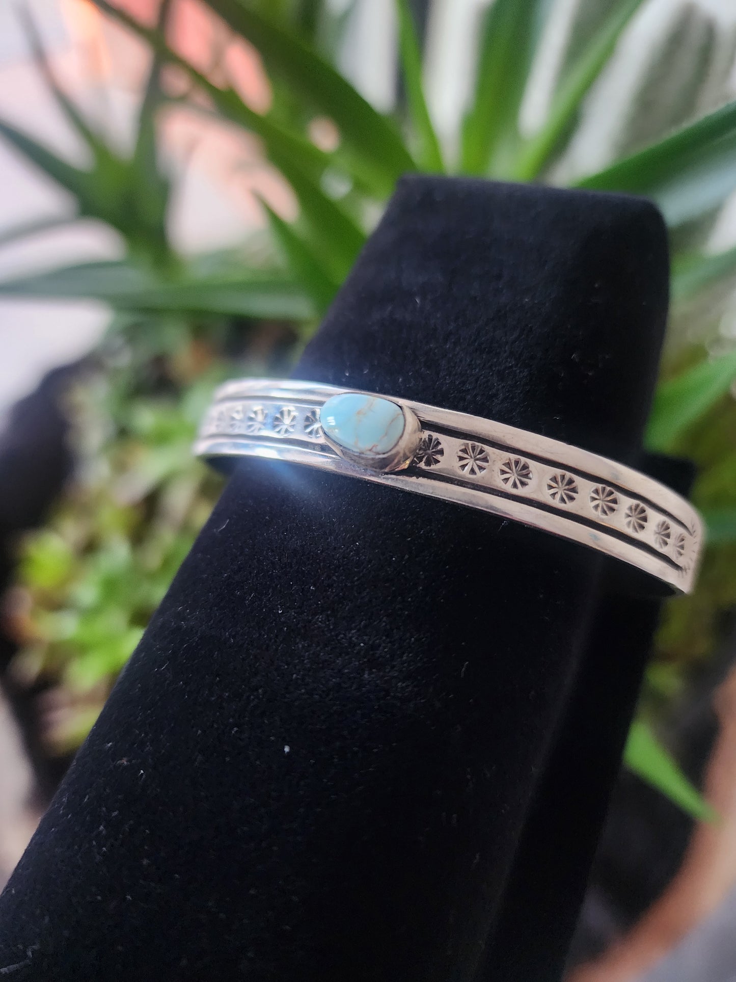 Stamped Sterling Dry Creek Turquoise Cuff