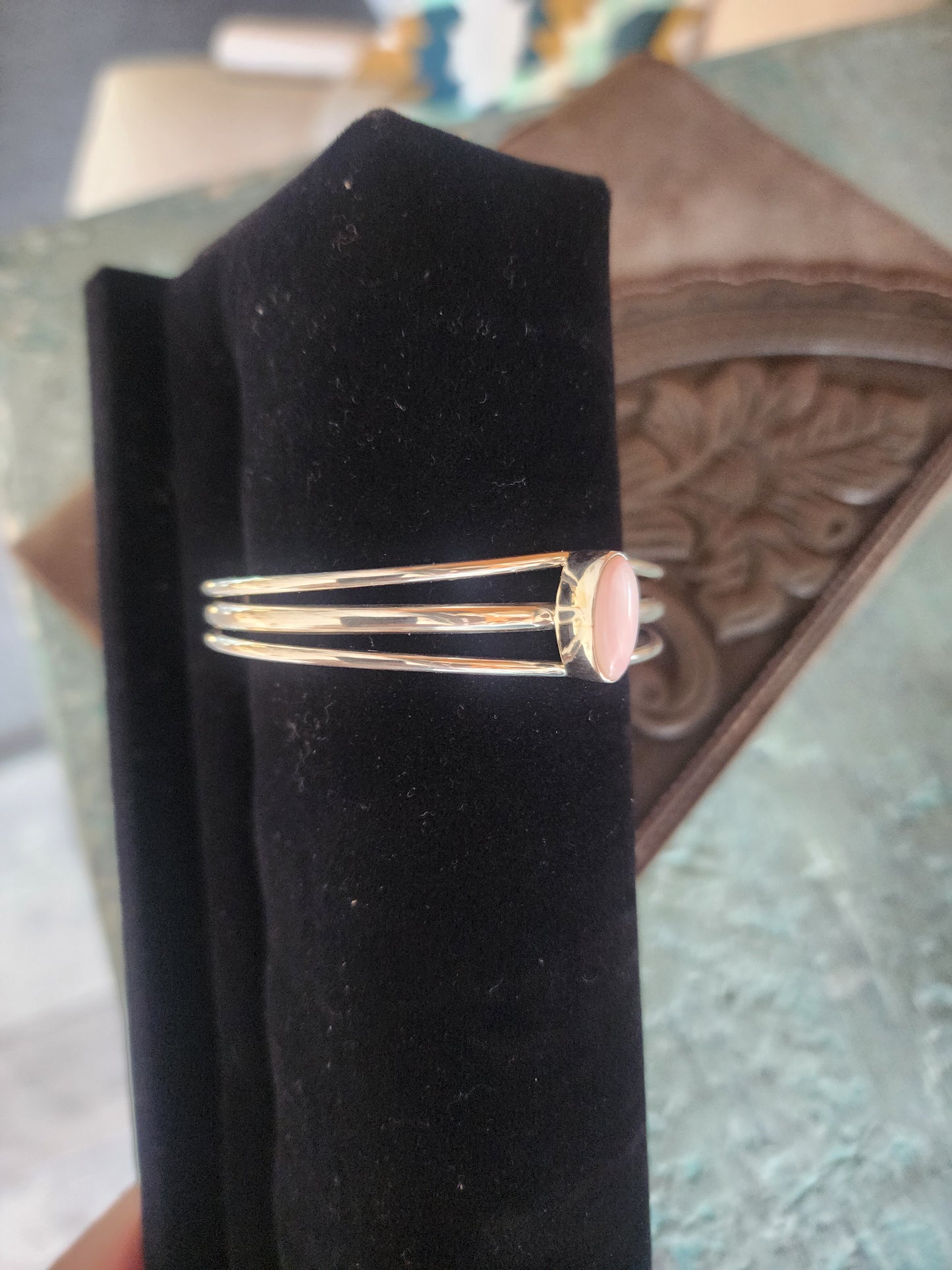 Sterling Silver Open Cuff with Pink Conch accent