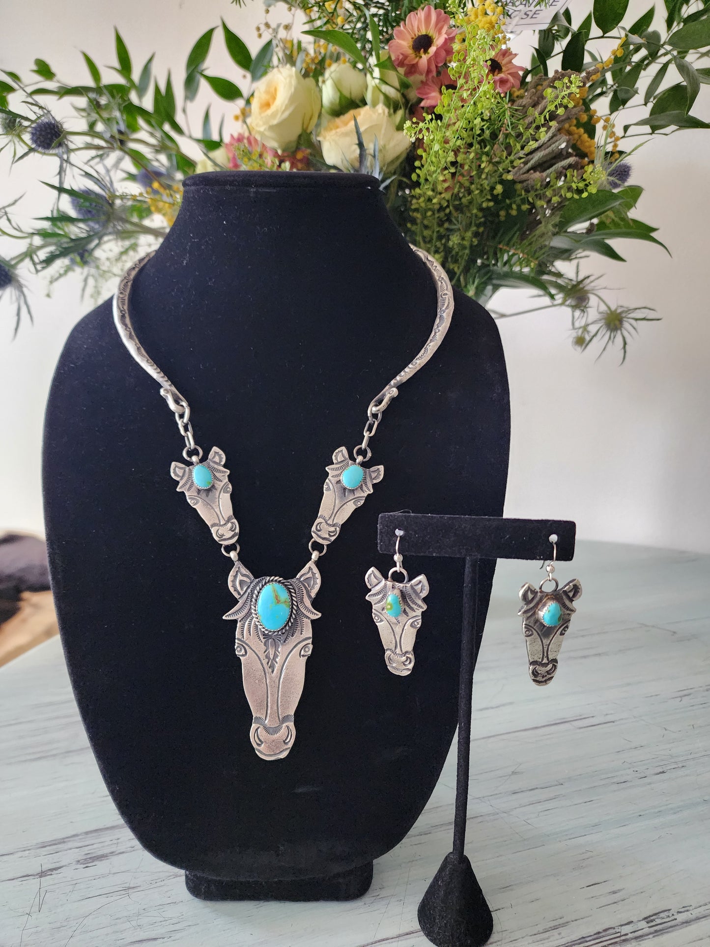 Expertly Crafted Sandcast and Sonoran Gold Turquoise Horse Set