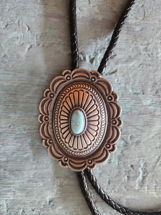 Navajo Handmade Number Eight Turquoise Bolo Tie