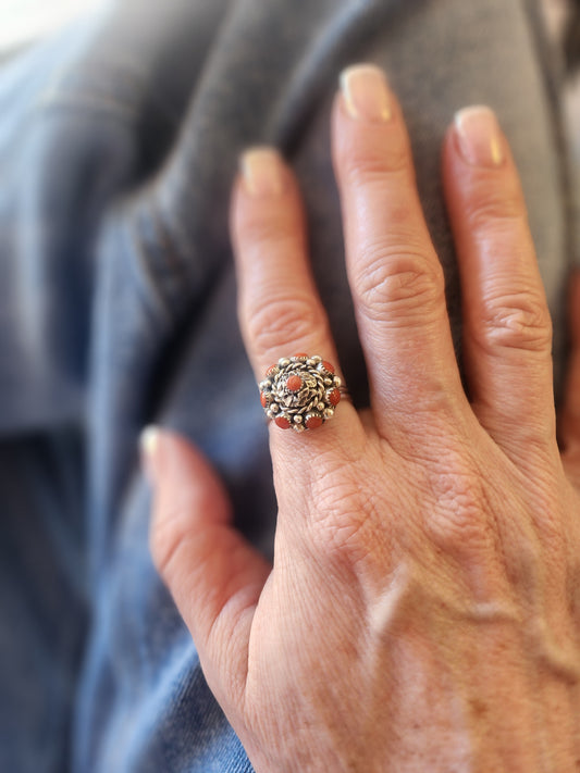 Zuni Coral and Sterling Silver Ring