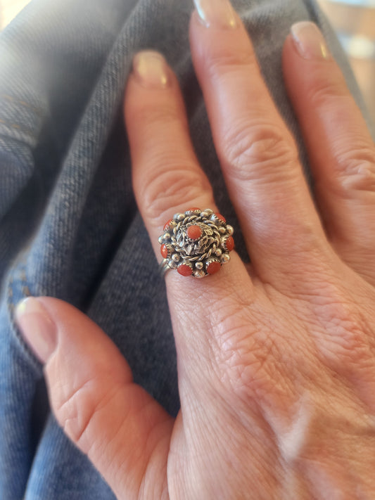 Zuni Coral and Sterling Silver Ring
