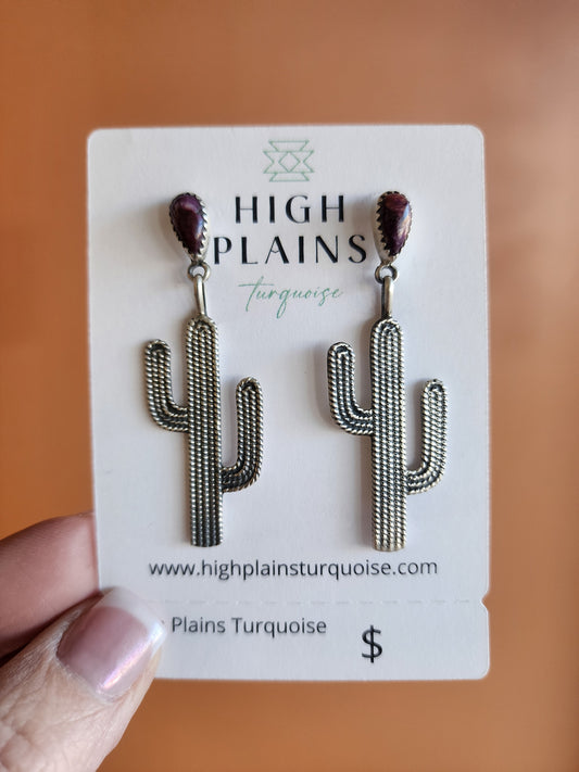 Purple Spiny Sterling Silver Cactus Earrings