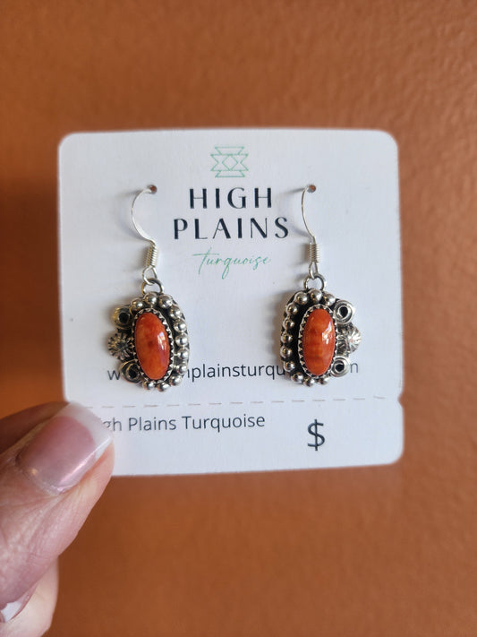 Navajo Spiny Oyster and Sterling Silver Earrings