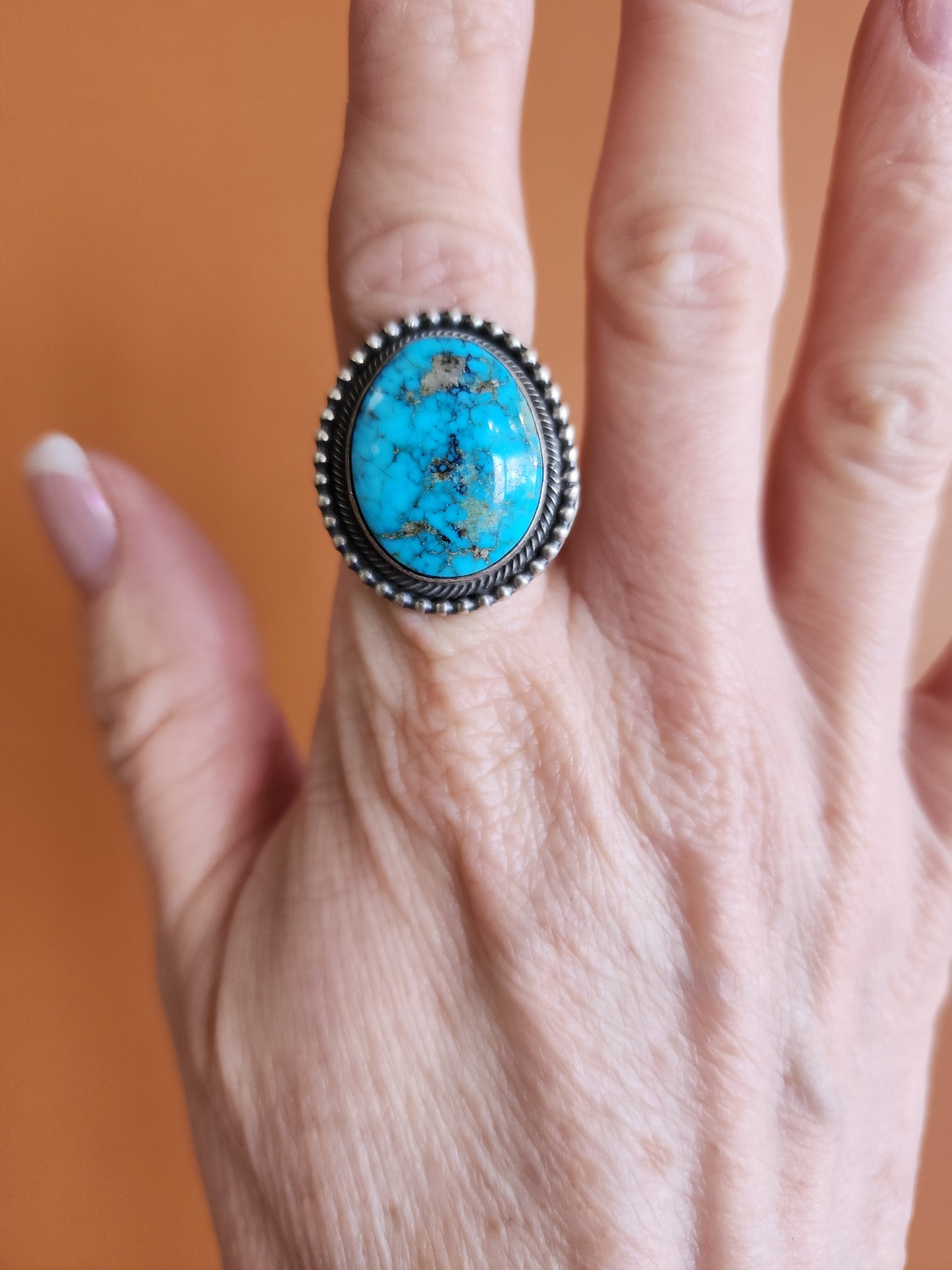 Sonoran Gold Turquoise Ring with Twist Wire and Beaded Band