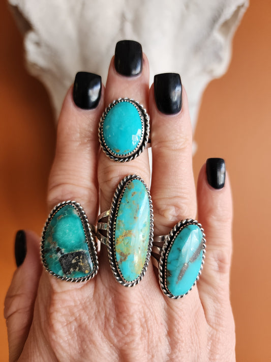 Kingman Turquoise Ring with Sterling Silver rope accent