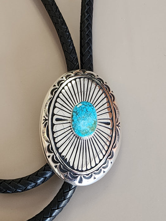 Blue Kingman Turquoise Black 8-Ply Hand-Braided Bolo Tie