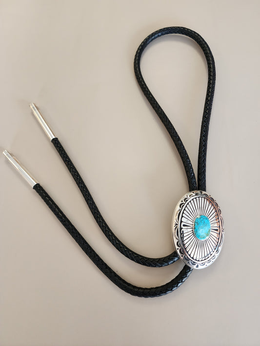 Blue Kingman Turquoise Black 8-Ply Hand-Braided Bolo Tie