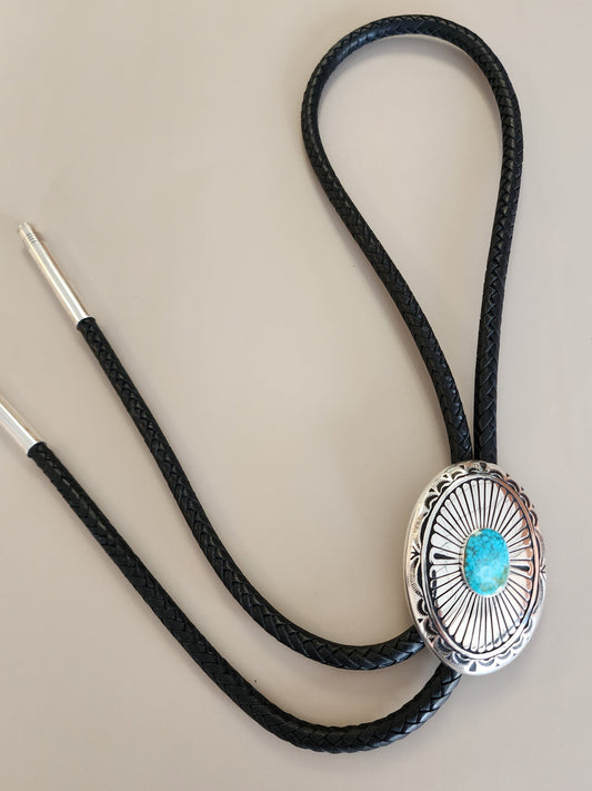 Blue Kingman Turquoise Black 8-Ply Hand-Braided Bolo Tie