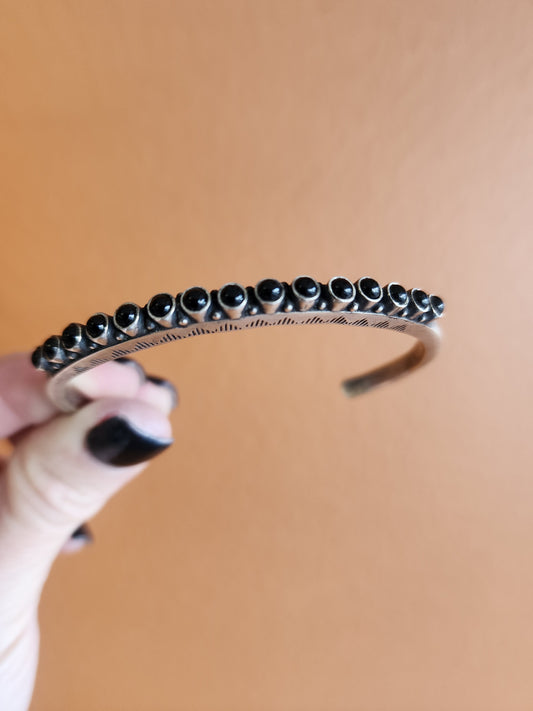 Heavy Gauge Sterling Silver Black Onyx Cuff Bracelet