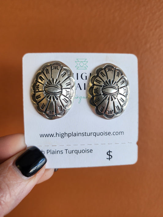 Jeanette Dale Hand Stamped Sterling Silver Concho Earrings