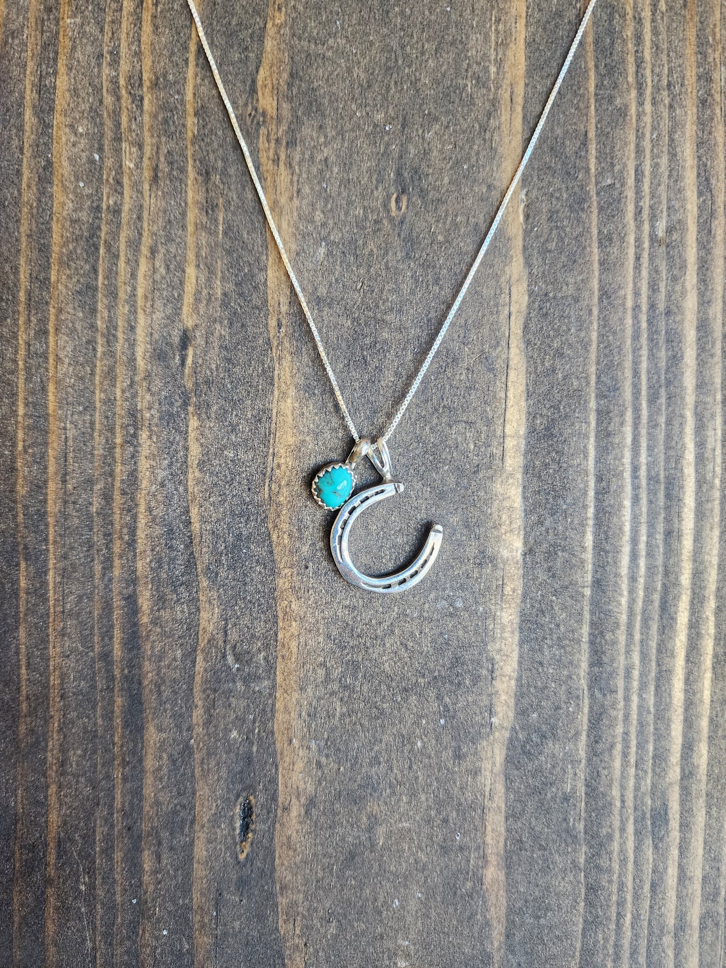 Navajo Sterling Silver Horseshoe and Turquoise Pendant Necklace
