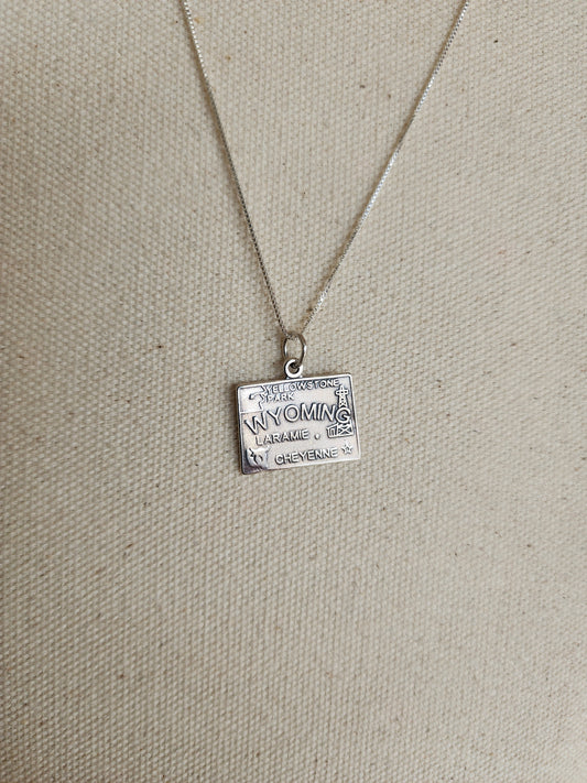 Sterling Silver Wyoming State Pendant Necklace