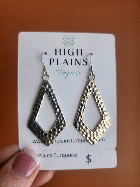 Hammered Sterling Silver Diamond Shaped Earrings