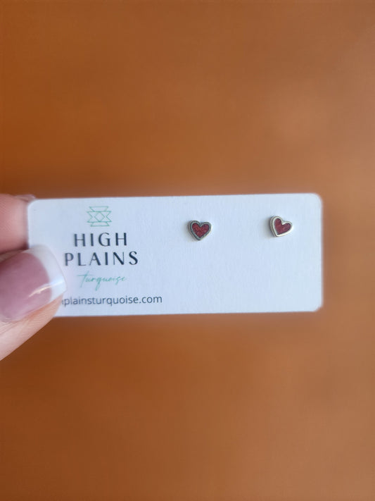 Coral Inlay Heart Earrings