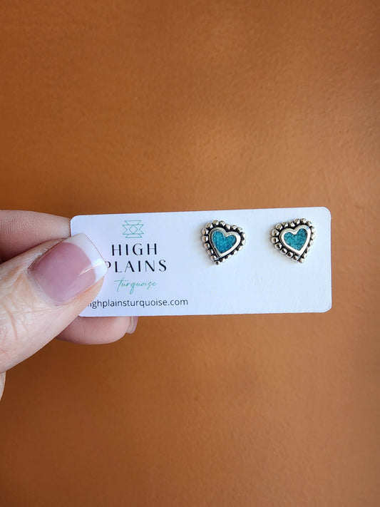 Turquoise Large Beaded Heart Earrings