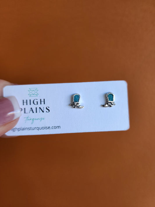 Turquoise Inlay Cowboy Boot Earrings