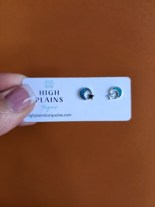 Turquoise Inlay Moon and Star Earrings