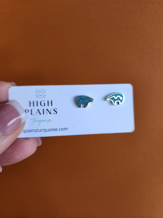 Turquoise Inlay Bear Earrings