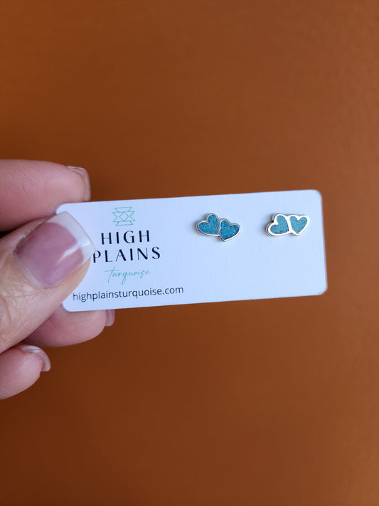 Turquoise Chip Inlay Double Heart Earrings