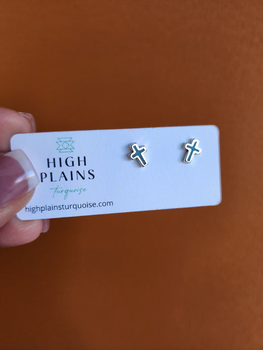 Turquoise Inlay Cross Earrings