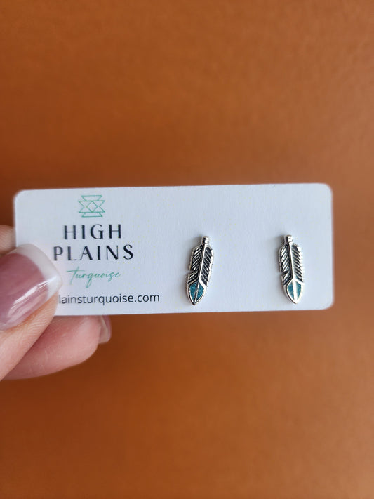 Turquoise Inlay Feather Earrings