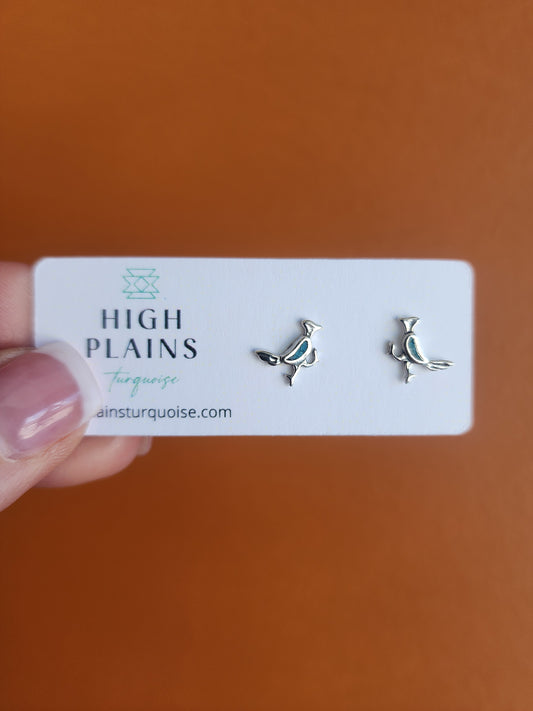 Turquoise Inlay Roadrunner Earrings