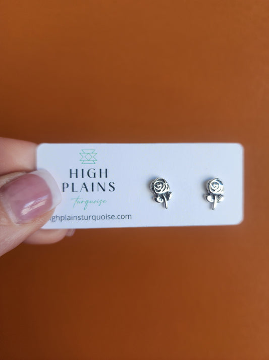 Sterling Silver Rose Flower Earrings
