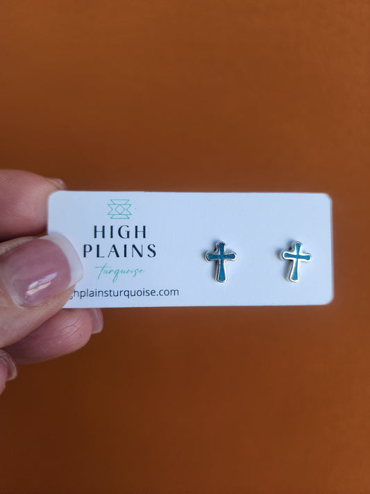 Turquoise Inlay Rounded Cross Earrings