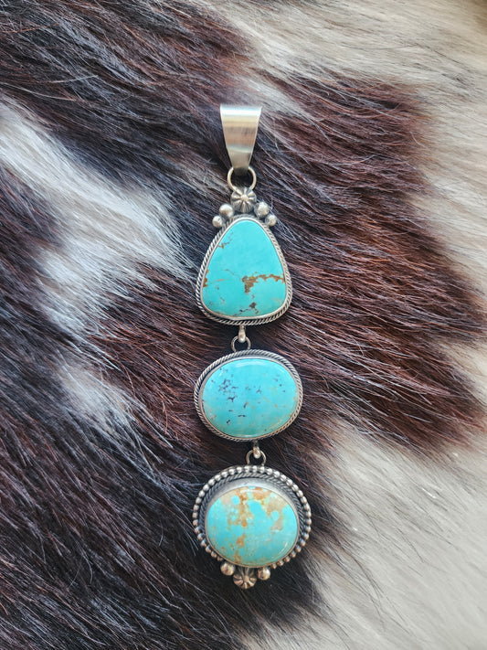 Navajo 3-Stone Number 8 Turquoise Statement Pendant