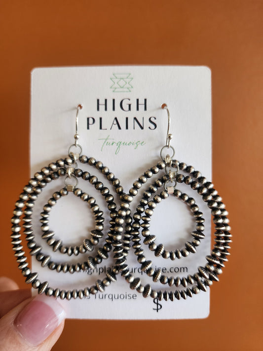 Mini Sterling Silver Beaded Triple Hoop Earrings