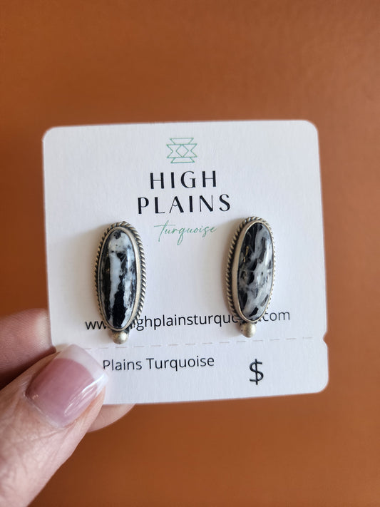 Oblong White Buffalo Earrings with Sterling Bead accent