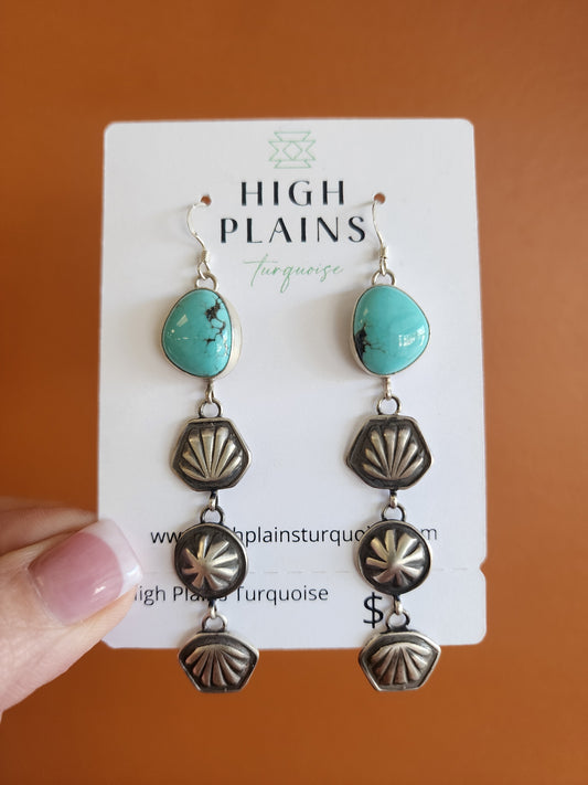 Kingman Turquoise and Sterling Silver Concho Earrings