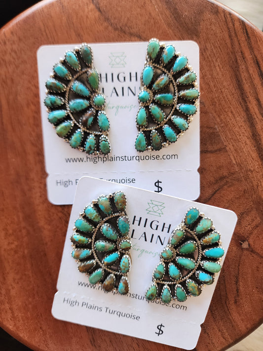 Kingman Turquoise Half Cluster Earrings