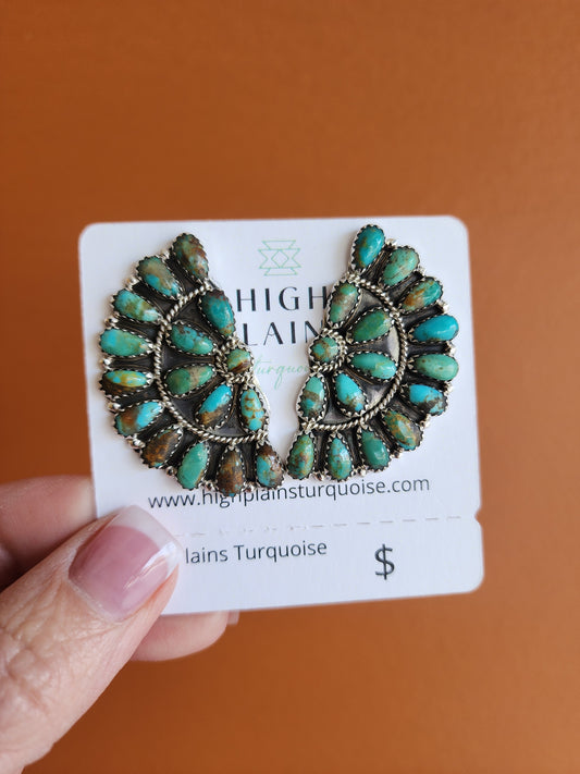 Kingman Turquoise Half Cluster Earrings