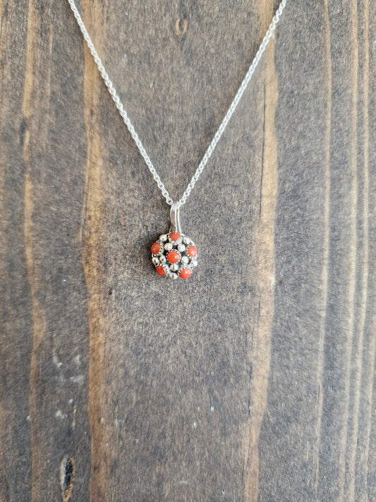 Zuni Dickie Charlie Coral Dot Pendant Necklace